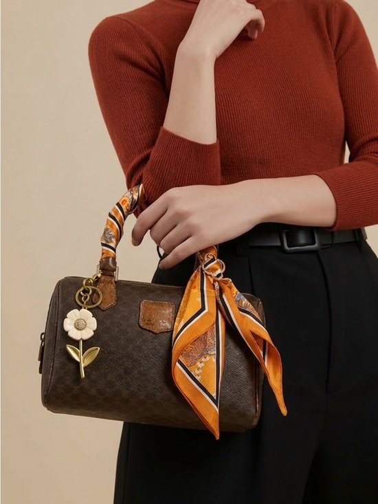 Celine Handbags - Celine Brown Satchel with Orange Scarf Detail